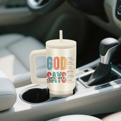 24oz Aesthetic Christian Tumbler with Handle & Straw, Gifts for Women - color: YouAre1