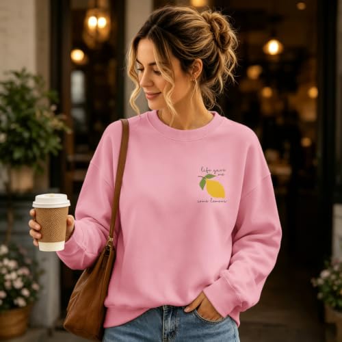 BINTEHGS Christian Sweatshirts For Women My Jesus Making Lemonade Graphic Faith Crewneck Pullover Religious Long Sleeve Shirt - color: Pink, size: X-Large