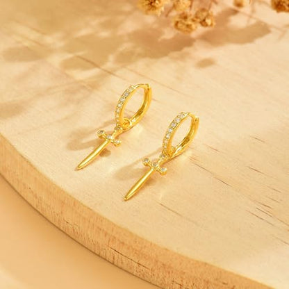 SUYACS Dainty 14k Gold Plated Cross Drop Dangle Earrings for Women - color: Style 2-Gold
