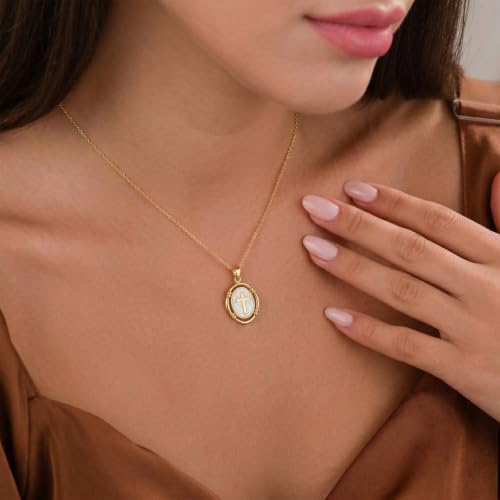 Bheop Cross Necklace for Women, 14K Gold Silver Enamel Pendant Necklace - color: Gold