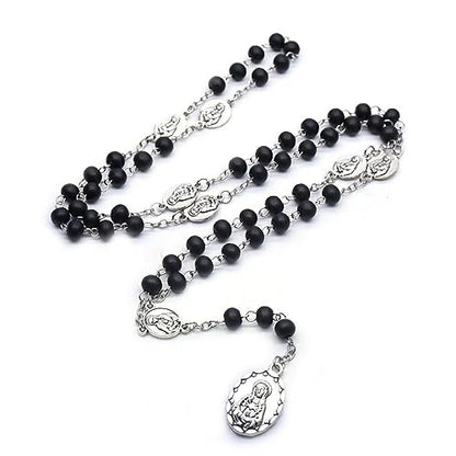 Roe Dolph Wooden Rosary Necklace for Women Catholic Rosary Beads with Cross Pendant Prayer Jewelry Religious Gifts for Travel and Daily Faith - color: A-Black
