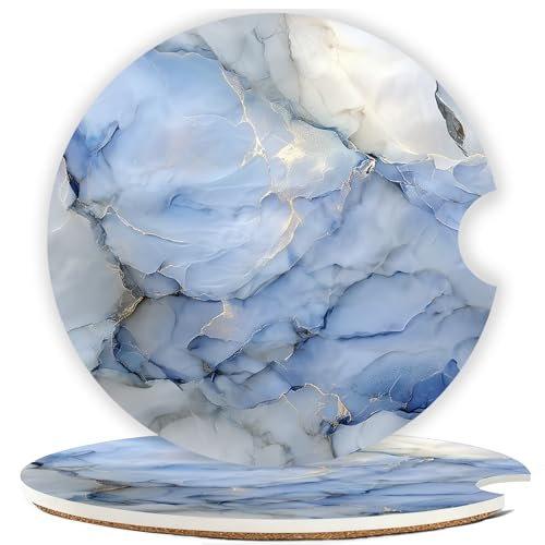 Ceramic Car Cup Holder Coasters Set of 2, 2.56 in Light Blue - color: Light Blue Marble