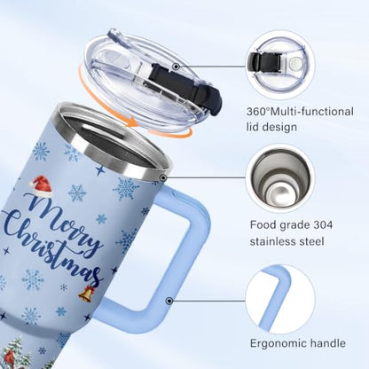 Christian Gifts for Women 40oz Tumbler - Insulated Travel Mug with Handle (Christmas Snowman, 40 Ounces) - color: Christmas Snowman
