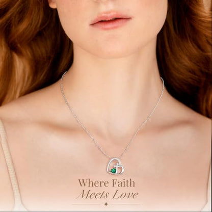 JSJOY Cross Necklace Christian Gifts for Women Heart Birthstone Necklace Religious Birthday Gifts for Mom Daughter Christmas Stocking Stuffers Baptism Confirmation Gifts for Teens - color: Silver - 04 Diamond