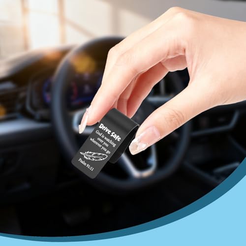 Drive Safe Christian Car Visor Clip Stainless Steel, God is Watching Over You Psalm 91:11 Engraved Reminder, Faith Based Safe Driving Gift, Religious Car Accessory for Men Women EDG38 - color: Black-G38