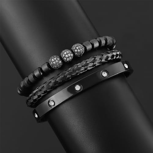 WFYOU Stainless Steel Bracelets for Men Gold Cuff Bracelet Birthday Gifts - color: Black 1