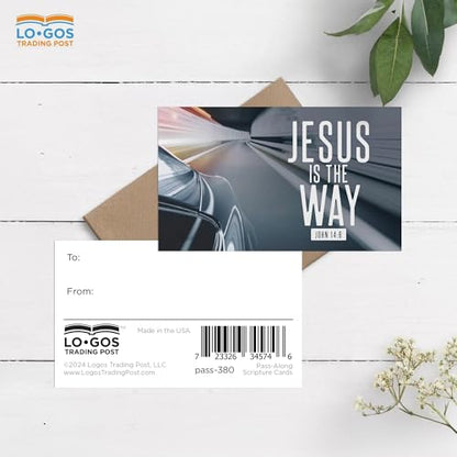 Pass It On Scripture Cards, Car, Jesus is the Way, John 14:6, Pack of 25 — Inspirational Bible Verse Wallet Cards, Devotional, Bible Study — Memorization, Small Christian Greetings for Encouragement - color: Jesus is the Way