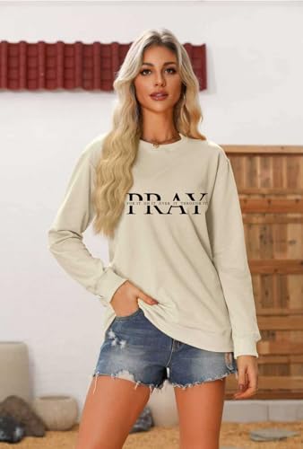 Pray for it on it Over It Through It Sweatshirt Christian Pullover - color: Beige, size: Large