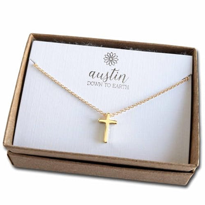Austin Down to Earth, Tiny Cross Necklace, Simple Gold Cross Necklaces for Women, 14k Gold Filled Chain, Christian Gift for Baptism Confirmation Graduation - style: 16-18 inches, adjustable
