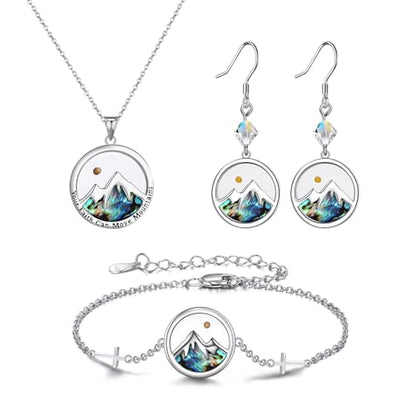 OIDEA Mustard Seed Necklace Jewelry Set: Womens Abalone Mustard Seed Necklace Bracelet Earrings Mountain Cross Bracelet Round Dangle Earrings Religious Christian Faith Jewelry Gifts - color: Mustard Seed