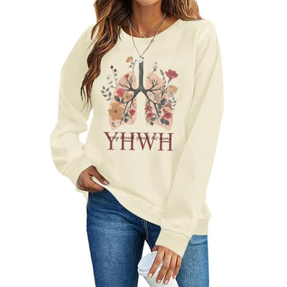 Christian Jesus Sweatshirts for Women YHWH God Bible Verse Sweatshirt Faith Long Sleeve Shirts Religious Pullover - color: Apricot, size: X-Large