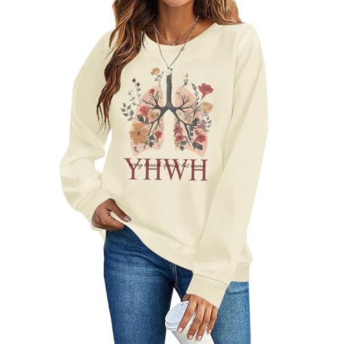 Christian Jesus Sweatshirts for Women YHWH God Bible Verse Sweatshirt Faith Long Sleeve Shirts Religious Pullover - color: Apricot, size: Large