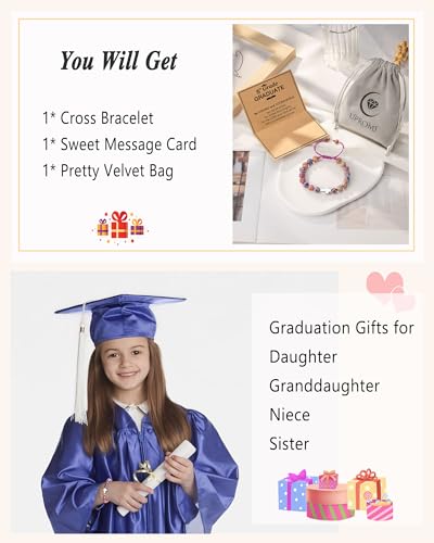 UPROMI Cross Bracelet for Girls Baptism Communion Confirmation Gifts, Kindergarten/Preschool/5th Grade/8th Grade Graduation Gifts - style: 5th Grade Grad