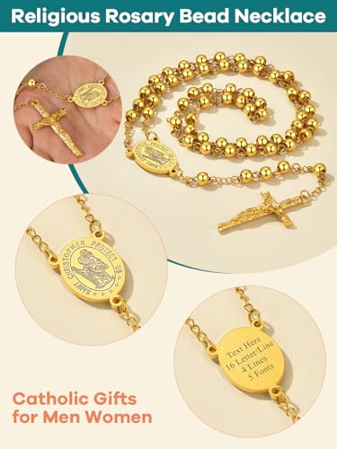 Supcare Rosary for Men Women Catholic Necklace Rosary Beads Customized - color: E03-Christopher Yellow