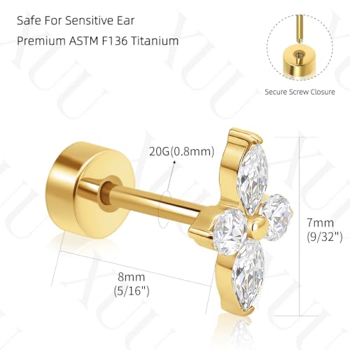 XUU 20G Flat Back Stud Earrings ASTM F136 Titanium - color: gold lily
