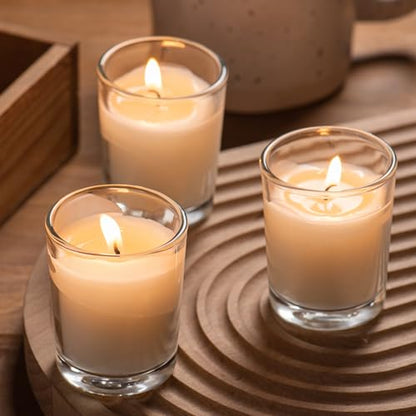 Housecret 120 Pack Warm White Unscented Clear Glass Filled Votive Candles. Hand Poured Wax Candle Ideal Gifts for Aromatherapy Spa Weddings Birthdays Holidays Party - size: 120 Pack