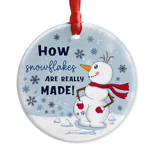 Funny Snowman Ornaments - Ceramic Ornament Decor for Christmas Tree - Exchange Gifts with Friends, Families, Neighbors, Coworkers - How Snowflakes are Made Gag Gift - color: Decor