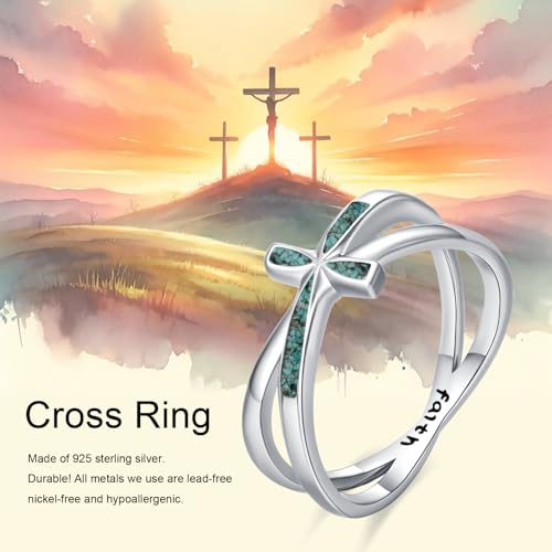 Cross Rings 925 Sterling Silver for Women Christian Religious Jewelry Faith Gifts for Mom Wife Girlfriend Her - color: White-6