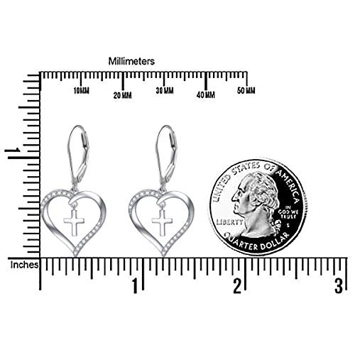 S925 Sterling Silver Heart Dangle Drop Earrings for Women Jewelry Gift - style: Heart Cross.