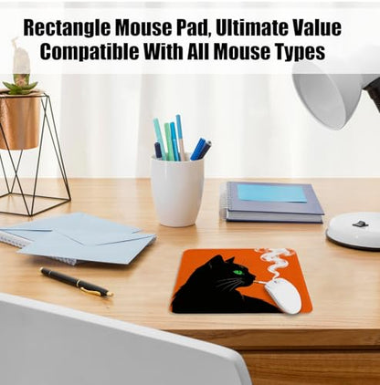 Funny Black Cat Mouse Pad for Desk, Black Cat Lover Gifts, Mid Century Modern Kitty Mousepads with Anti-Slip Rubber Base for Computer Laptop Home Office Desk Accessories, 9.5x7.9 Inch - color: Square mouse pad-Smoking Cat