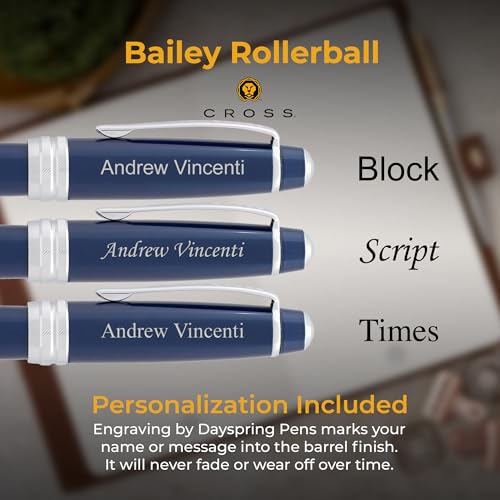 Cross Bailey Personalized Rollerball Pen in Blue Lacquer with Chrome Trim - color: Blue