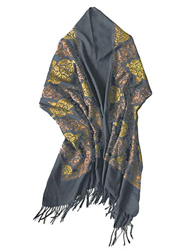Urban CoCo Embroidered Scarf for Women, Tassel Shawl, Soft Lightweight Wrap - color: #2-gray
