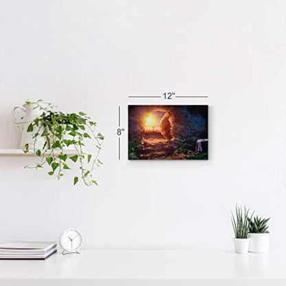 Smile Art Design Christianity Canvas Wall Art Crucifixion At Sunrise Empty Tomb With Shroud Resurrection Of Jesus Christ Religious Living Room Bedroom Office Christian Gift Ready to Hang - 19x28 - color: Christian Canvas Wall Art H32, size: 28"L x 19"W