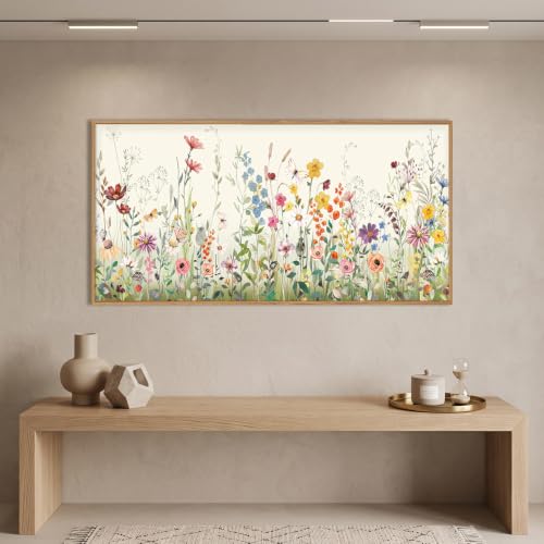Aryroi Watercolor Colorful Wildflower Framed Canvas Wall Art Set- 40"x20"x1 - color: Pink Green Floral Wall Art, size: 40"L x 20"W