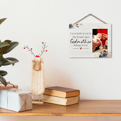 Godmother Gifts 4X6 Picture Photo Frames, I Am As Lucky As Can Be The Best Godmother Belong To Me Wood Photo Frame, Godmother Christmas Mother’S Day Gift Picture Frame for Wall Tabletop Display - color: Godmother