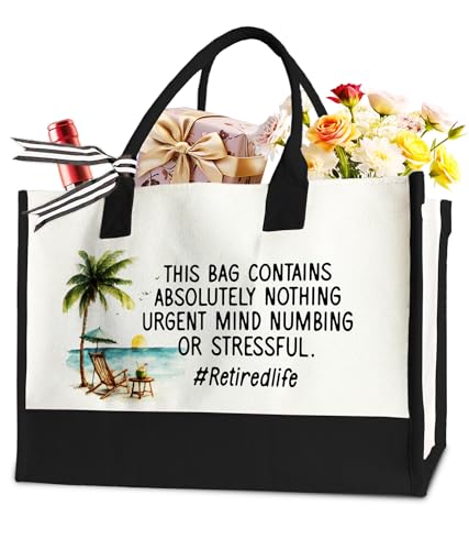 Aesthetic Canvas Tote Bag for Women Girls, Large Tote Bag for Friends Colleagues Leader Manager, 17 x 11.8 x 7 inches - color: Retirement