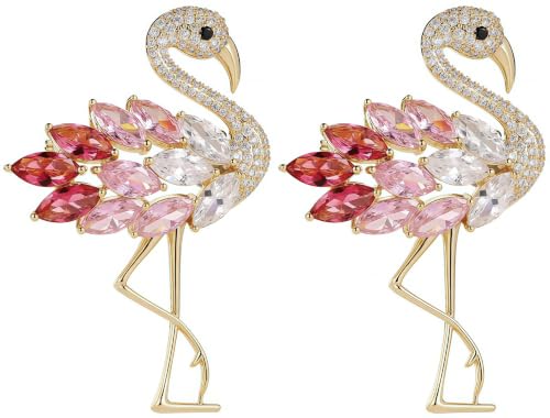 Cameo Brooch Vintage Silver Tone Lady Portrait Brooch Pins for Women Victorian Jewelry Crystal Rhinestone Brooches for Hat Scarf Collar Lapel Handbags Shawls for Christmas - color: Flamingo brooch-2 Pack