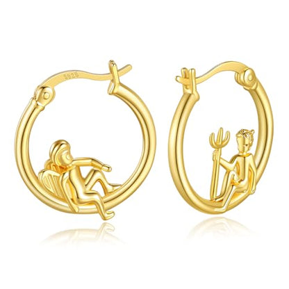 Angel Devil Mismatched Hoop Earrings for Women - 14K Gold Plated Cherub Hoop Earrings, Hypoallergenic 925 Sterling Silver Posts Cute Edgy Jewelry Gifts
