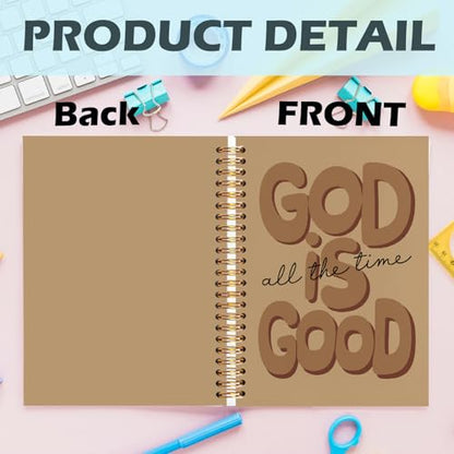 Yhtrg Brown Preppy God Is Good Notebooks, Brown Christian Spiral Notebook Gift for Women, Bible Journaling Notebooks for Office School Supplies, 5.5x8.3 Inch - color: god9