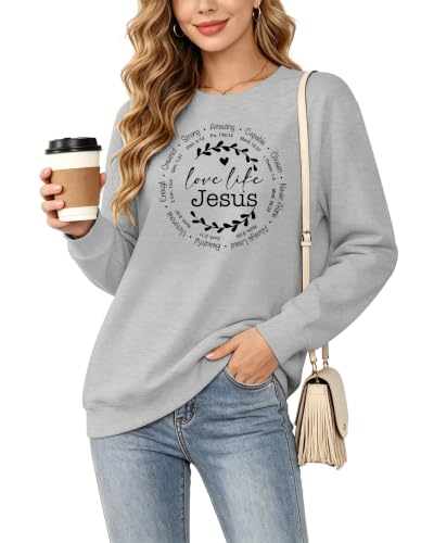 Christian Sweatshirts for Women Jesus Long Sleeve Graphic Shirts - color: Grey, size: Large