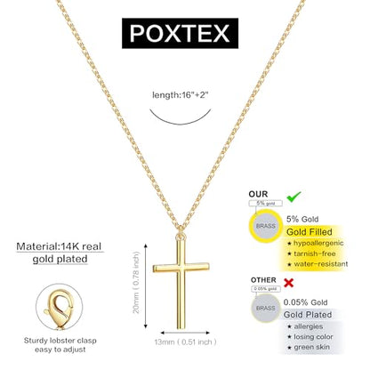 Poxtex Cross Necklace for Women Teen Girls, Dainty 14K Gold Silver Plated Cross Choker Jewelry Non Tarnish Waterproof Cute Simple Small Necklace Christian Baptism Religious Faith Jewelry Gifts - color: 04 Simple Cross Gold