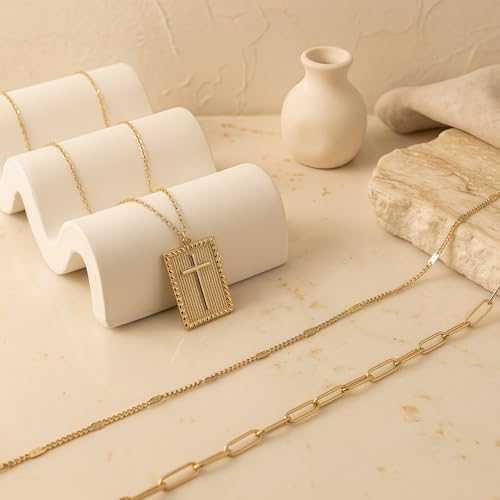 Cross Necklace for Women Girls, 14K Gold Plated Dainty Pendant Necklaces Set, Cute Trendy Faith Christian Religious Everyday Jewelry Gifts Aesthetic Accessories Non Tarnish - color: Triple Layered Curb Mix