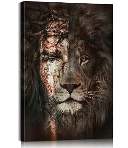 Religious Jesus Lion Wall Art Christian Art Jesus and Lion Face Poster - color: Art-01, size: 18"L x 12"W
