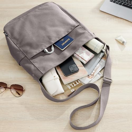 KALIDI Canvas Tote Bag Zipper Large Crossbody Shoulder Bag Messenger Bag - color: *Grey