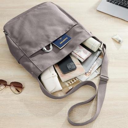 KALIDI Canvas Tote Bag Zipper Large Crossbody Shoulder Bag Messenger Bag - color: *Grey
