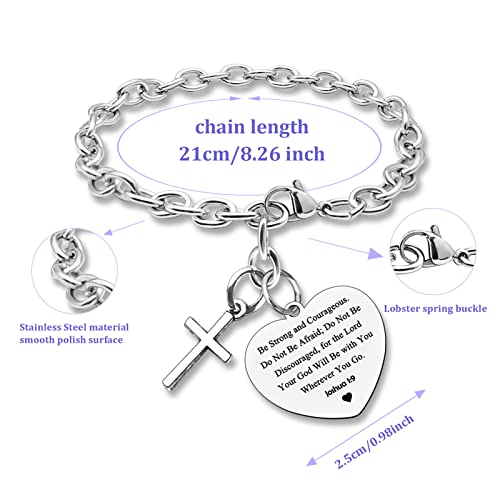 DlaeKua Bible Verse Scripture Gift Bracelet Jewelry Joshua 1 9 Inspirational Christian Gifts for Women Baptism Gifts Religious Faith Jewelry Gifts for Sister First Communion Gift - color: Be Strong and Courageous
