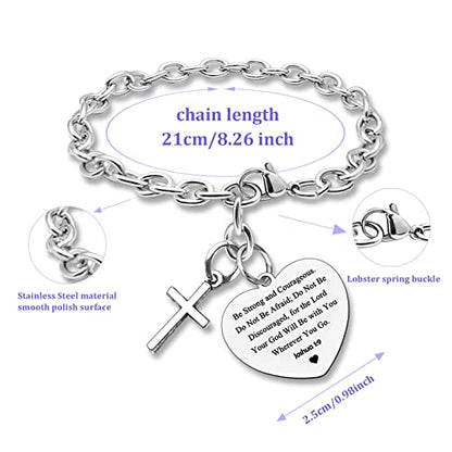 DlaeKua Bible Verse Scripture Gift Bracelet Jewelry Joshua 1 9 Inspirational Christian Gifts for Women Baptism Gifts Religious Faith Jewelry Gifts for Sister First Communion Gift - color: Be Strong and Courageous