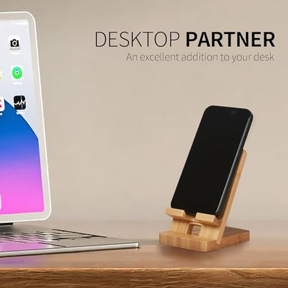 Wood Phone Stand, Desktop Wooden Phone Holder, Portable Office Phone Stand for Desk, Wood ipad Stand, Compatible with iPhone & All Cell Phones (Bamboo) - color: Bamboo