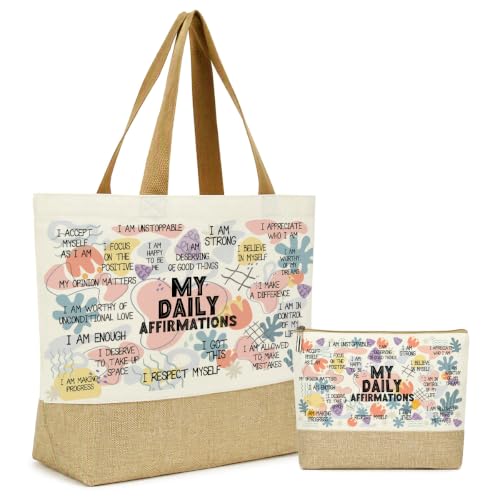 jeilink Inspirational Religious Gifts Boss Mom Birthday Christmas Tote Bag Canvas Reusable Grocery Beach Tote Black Pink - color: Daily Affirmations 1746