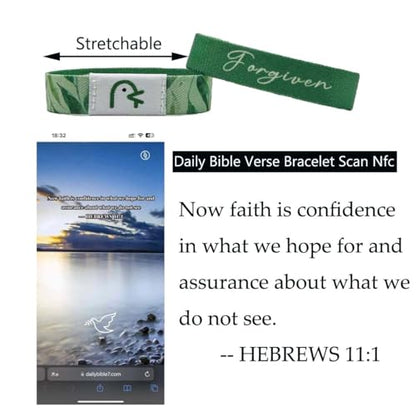 Daily Bible Verse Bracelet For Men Women Elastic Canvas Cloth Wearable Wristbands Inspirational Bracelet Customized Personalized Easter Jewelry Gifts 2 Pack (Green Blue)