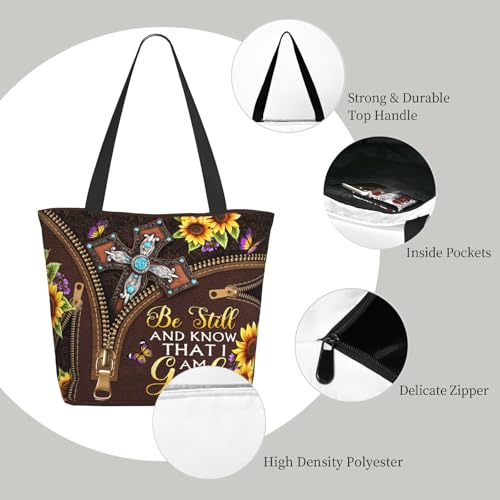 Bible Tote Bags for Women Christian Gifts Religious Church Shoulder Bag - color: Sunflower Cross-2