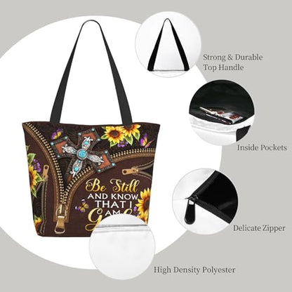 Bible Tote Bags for Women Christian Gifts Religious Church Shoulder Bag - color: Sunflower Cross-2