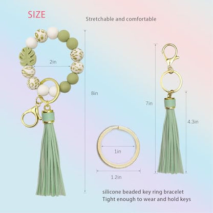 SHINYHARBOR Silicone Beaded Wristlet Keychain Bracelet,Key Wrist Keychains for Women Mom Teachers Best Friend - color: Leaf-green