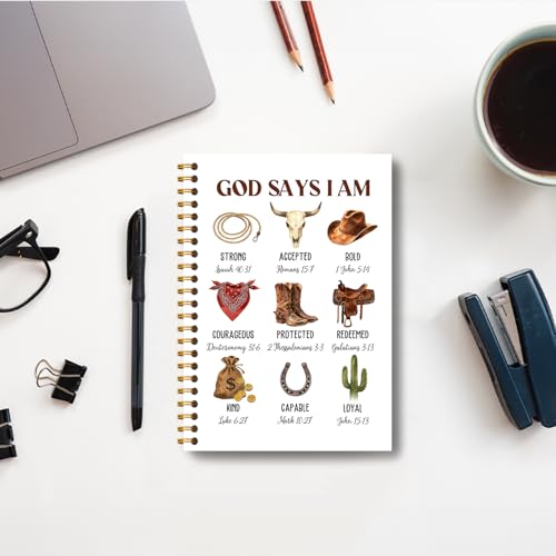 Western Christian Notebook, God Says I Am Bible Verse Journal, Christian Western Gifts for Women Men, Cowboy Religious Hardcover Spiral Notebooks Journals, 5.5x8.3 Inch - color: Western Christian