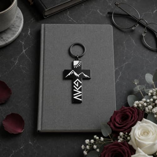 Cross Keychain Christian Stainless Steel Engraved Faith Quote