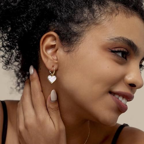 Natural White Sea Shell Long Pendant Earrings for Women Iridescent Elegant 18K Gold-Plated Titanium Steel Jewelry Minimalist & Unique - color: 4023-Gold